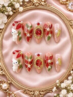 Peach Bunny Press-On Nails